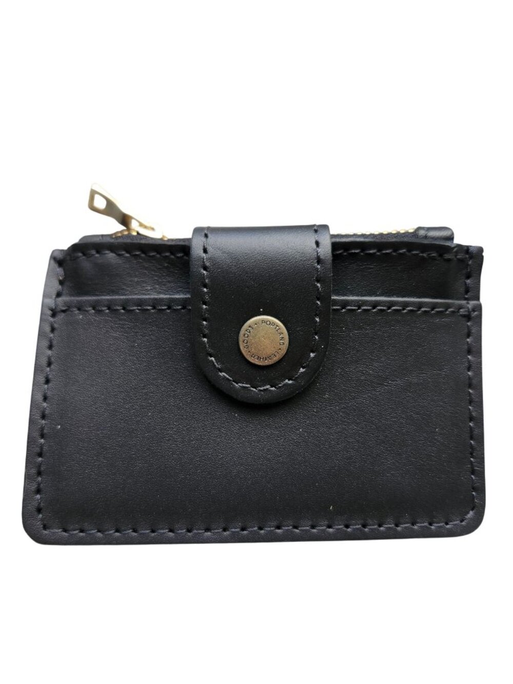 Portland Leather Black Compact Leather Card Wallet with Snap and Zipper